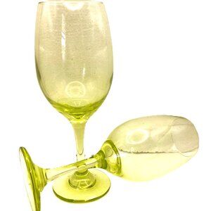 Cristar Copa Lexington Goblets Lime Green Stemware Vintage Mid Century Set of 2